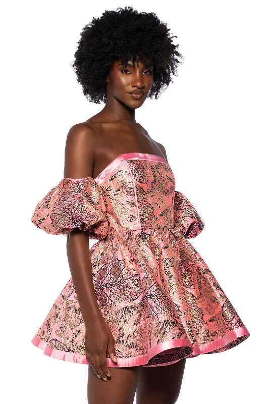 ELOISE OFF THE SHOULDER BROCADE DRESS