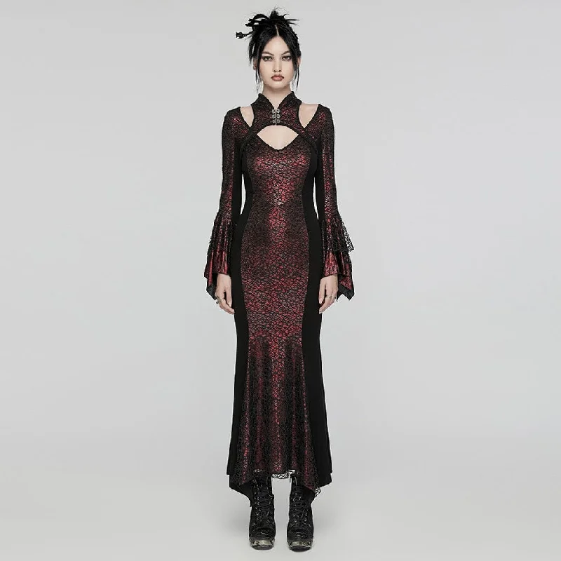 Women's Gothic Cheongsam Collar Fishtailed Gown Dress Red