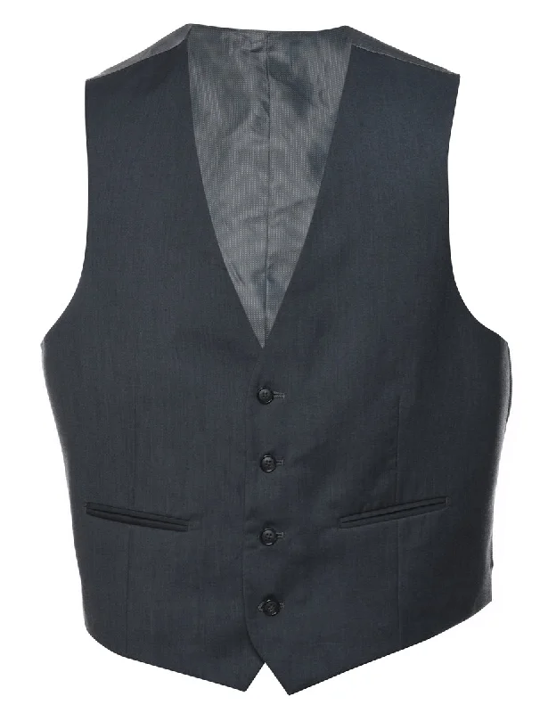 Button Front Grey Waistcoat - L