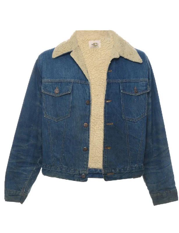 Button Front Shearling Denim Jacket - M