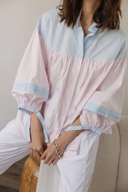 RENNOX Blouse Blue & Pink